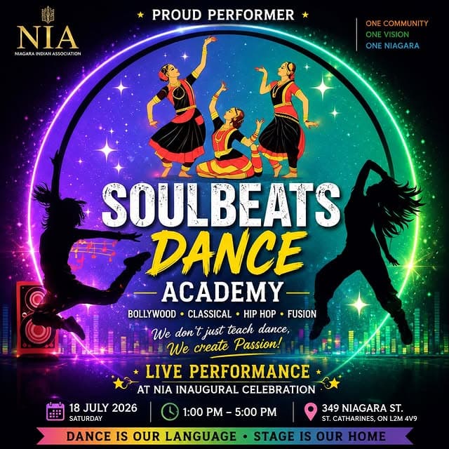 Promotional graphic for a dance performance by Soulbeats Dance Academy at the NIA inaugural celebration