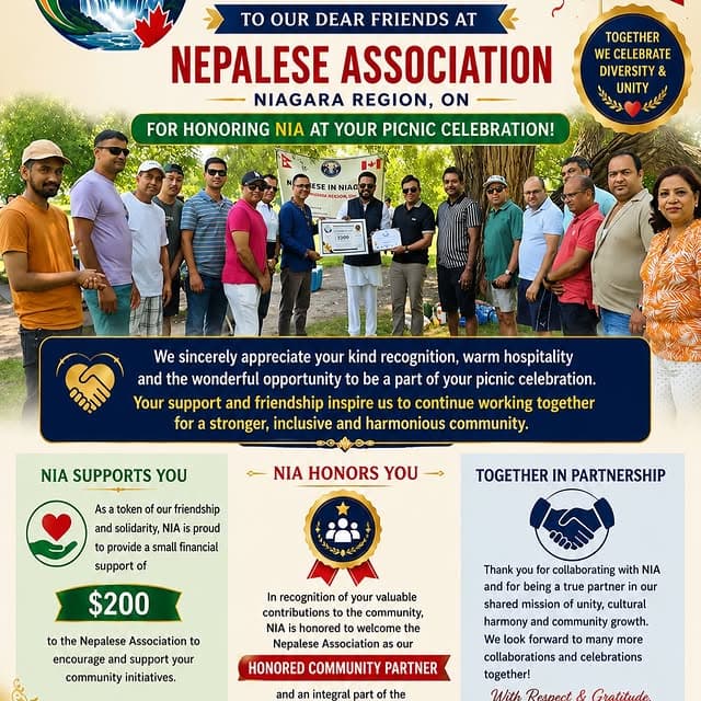 Thank-you graphic to the Nepalese Association Niagara Region for their support
