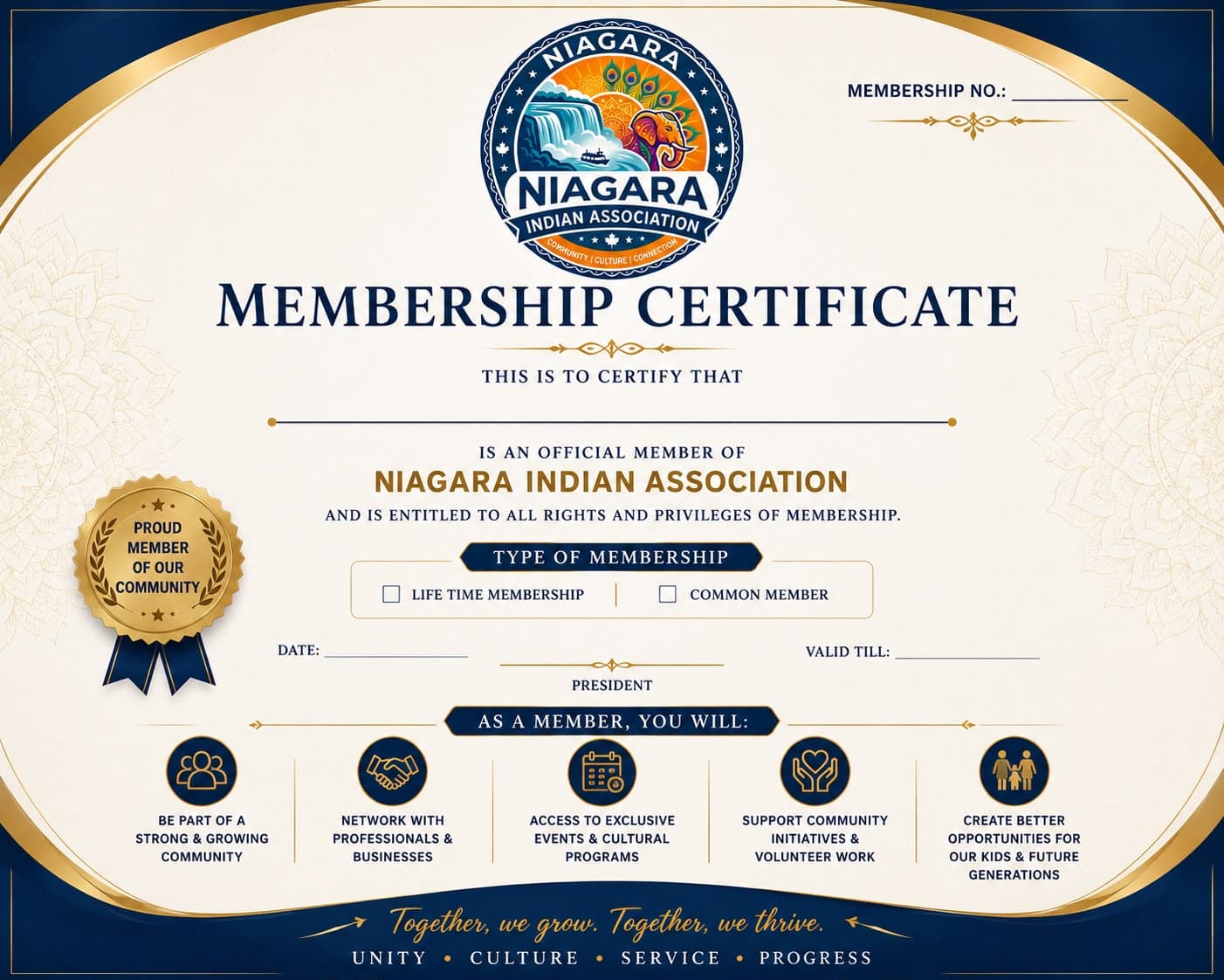 Sample Niagara Indian Association Membership Certificate